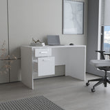 Mellier Modern Office Desk with Two Drawers and Side Storage, Compact Computer Workstation for Home Office or Study Room, Functional Desk with Spacious Top, Drawer Storage, and Side Shelving