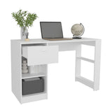 TUHOME 47" Modern Writing Desk with One Drawer and Four Open Shelves, Space-Saving Home Office Computer Desk for Bedroom or Living Room, Sleek Study Table with Smart Storage, Functional Workspace for Small Spaces