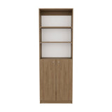 TUHOME Home 2-Door Bookcase with Dual Enclosed Shelves and Three Open Display Tiers Offering Modern Vertical Storage, Concealed Organization and Durable Engineered Wood Construction for Living Rooms, Offices and Bedrooms