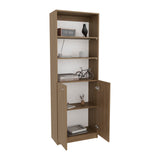 TUHOME Home 2-Door Bookcase with Dual Enclosed Shelves and Three Open Display Tiers Offering Modern Vertical Storage, Concealed Organization and Durable Engineered Wood Construction for Living Rooms, Offices and Bedrooms