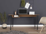 Tuhome Baxter 140 Desk with One Shelf, Four Legs, Stylish Glass Top, Modern Design for Home Office, Study, and Workspace, Durable Particleboard Frame and Metal Legs
