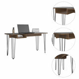 Tuhome Baxter 140 Desk with One Shelf, Four Legs, Stylish Glass Top, Modern Design for Home Office, Study, and Workspace, Durable Particleboard Frame and Metal Legs
