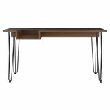 Tuhome Baxter 140 Desk with One Shelf, Four Legs, Stylish Glass Top, Modern Design for Home Office, Study, and Workspace, Durable Particleboard Frame and Metal Legs