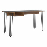 Tuhome Baxter 140 Desk with One Shelf, Four Legs, Stylish Glass Top, Modern Design for Home Office, Study, and Workspace, Durable Particleboard Frame and Metal Legs