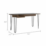 Tuhome Baxter 140 Desk with One Shelf, Four Legs, Stylish Glass Top, Modern Design for Home Office, Study, and Workspace, Durable Particleboard Frame and Metal Legs