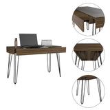 Tuhome Baxter 120 Drawer Desk with Four Legs, One Drawer, Glass Top, Modern Design for Home Office or Study