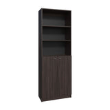 Home Two-Door Bookcase with 2 Open Shelves and Concealed Storage, Tall Modern Bookcase in Rich Stained Walnut, Elegant Display and Organizational Solution for Books and Décor with Hidden Storage