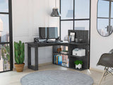 Tuhome Masai Writing Computer Desk with Five Open Shelves, Spacious Desktop, Modern Design for Home Office or Study, Space-Saving Storage Solution