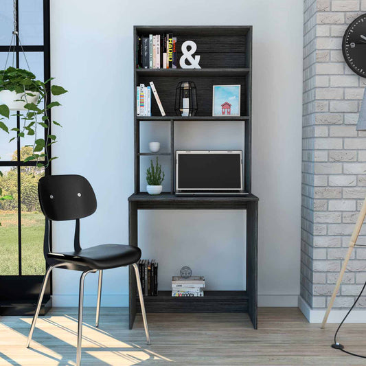 Tuhome Compu Hutch Desk with Four Shelves, One Lower Shelf, Writing Desk, Space-Saving Solution for Home Office or Study