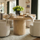 Elon & Yisa 47" Solid Oak Round Linen Pedestal Dining Table Set (5-Piece)