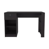 TUHOME 47" Modern Writing Desk with One Drawer and Four Open Shelves, Space-Saving Home Office Computer Desk for Bedroom or Living Room, Sleek Study Table with Smart Storage, Functional Workspace for Small Spaces