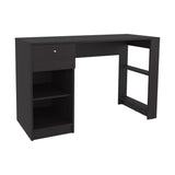 TUHOME 47" Modern Writing Desk with One Drawer and Four Open Shelves, Space-Saving Home Office Computer Desk for Bedroom or Living Room, Sleek Study Table with Smart Storage, Functional Workspace for Small Spaces