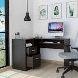 Tuhome Mix L-Shaped Desk with Keyboard Tray, Two Drawers, Single Open Shelf, Spacious Top Surface, Modern Design for Home Office or Study