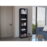 TUHOME Home XS Bookcase with Five-Tier Shelves and Slim Vertical Design Offering Compact Storage for Books, Decor and Keepsakes with Modern Open Display Style and Durable Engineered Wood Construction for Small-Space Living