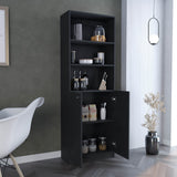 TUHOME Home 2-Door Bookcase with Dual Enclosed Shelves and Three Open Display Tiers Offering Modern Vertical Storage, Concealed Organization and Durable Engineered Wood Construction for Living Rooms, Offices and Bedrooms