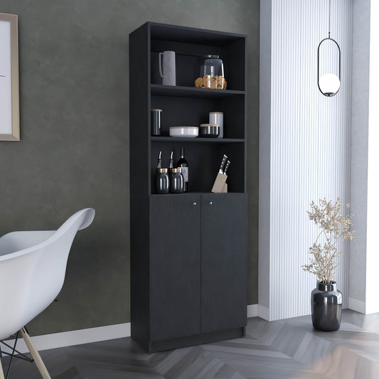 TUHOME Home 2-Door Bookcase with Dual Enclosed Shelves and Three Open Display Tiers Offering Modern Vertical Storage, Concealed Organization and Durable Engineered Wood Construction for Living Rooms, Offices and Bedrooms