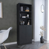 TUHOME Home 2-Door Bookcase with Dual Enclosed Shelves and Three Open Display Tiers Offering Modern Vertical Storage, Concealed Organization and Durable Engineered Wood Construction for Living Rooms, Offices and Bedrooms