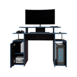 Keria 47" Wide 2-Tier Gamer Desk with Three Shelves, PC Tower Stand, Raised Monitor Shelf, Spacious Work Surface, Modern Desk for Gaming, Home Office, Work-from-home Setup