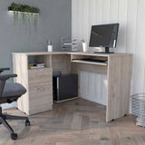 Tuhome Mix L-Shaped Desk with Keyboard Tray, Two Drawers, Single Open Shelf, Spacious Top Surface, Modern Design for Home Office or Study