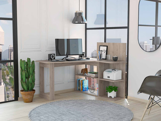 Tuhome Masai Writing Computer Desk with Five Open Shelves, Spacious Desktop, Modern Design for Home Office or Study, Space-Saving Storage Solution