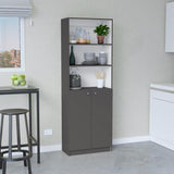 TUHOME Home 2-Door Bookcase with Dual Enclosed Shelves and Three Open Display Tiers Offering Modern Vertical Storage, Concealed Organization and Durable Engineered Wood Construction for Living Rooms, Offices and Bedrooms