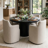 Elon & Yisa 47" Solid Oak Round Linen Pedestal Dining Table Set (5-Piece)
