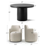Elon & Yisa 47" Solid Oak Round Linen Pedestal Dining Table Set (5-Piece)