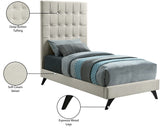 Elly Contemporary Velvet Bed with Deep Button Tufting and Espresso Wood Legs for Stylish Comfort