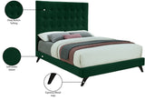 Elly Contemporary Velvet Bed with Deep Button Tufting and Espresso Wood Legs for Stylish Comfort