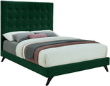 Elly Contemporary Velvet Bed with Deep Button Tufting and Espresso Wood Legs for Stylish Comfort