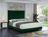 Elly Contemporary Velvet Bed with Deep Button Tufting and Espresso Wood Legs for Stylish Comfort