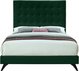Elly Contemporary Velvet Bed with Deep Button Tufting and Espresso Wood Legs for Stylish Comfort