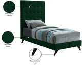 Elly Contemporary Velvet Bed with Deep Button Tufting and Espresso Wood Legs for Stylish Comfort