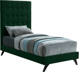 Elly Contemporary Velvet Bed with Deep Button Tufting and Espresso Wood Legs for Stylish Comfort