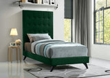 Elly Contemporary Velvet Bed with Deep Button Tufting and Espresso Wood Legs for Stylish Comfort