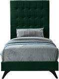 Elly Contemporary Velvet Bed with Deep Button Tufting and Espresso Wood Legs for Stylish Comfort