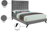 Elly Contemporary Velvet Bed with Deep Button Tufting and Espresso Wood Legs for Stylish Comfort