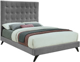 Elly Contemporary Velvet Bed with Deep Button Tufting and Espresso Wood Legs for Stylish Comfort