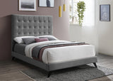Elly Contemporary Velvet Bed with Deep Button Tufting and Espresso Wood Legs for Stylish Comfort