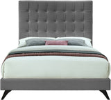 Elly Contemporary Velvet Bed with Deep Button Tufting and Espresso Wood Legs for Stylish Comfort