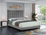 Elly Contemporary Velvet Bed with Deep Button Tufting and Espresso Wood Legs for Stylish Comfort