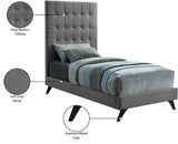 Elly Contemporary Velvet Bed with Deep Button Tufting and Espresso Wood Legs for Stylish Comfort