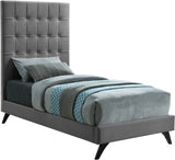 Elly Contemporary Velvet Bed with Deep Button Tufting and Espresso Wood Legs for Stylish Comfort