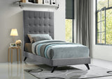Elly Contemporary Velvet Bed with Deep Button Tufting and Espresso Wood Legs for Stylish Comfort