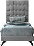 Elly Contemporary Velvet Bed with Deep Button Tufting and Espresso Wood Legs for Stylish Comfort