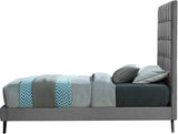 Elly Contemporary Velvet Bed with Deep Button Tufting and Espresso Wood Legs for Stylish Comfort