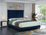 Elly Contemporary Velvet Bed with Deep Button Tufting and Espresso Wood Legs for Stylish Comfort