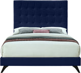 Elly Contemporary Velvet Bed with Deep Button Tufting and Espresso Wood Legs for Stylish Comfort