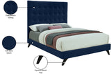 Elly Contemporary Velvet Bed with Deep Button Tufting and Espresso Wood Legs for Stylish Comfort