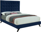 Elly Contemporary Velvet Bed with Deep Button Tufting and Espresso Wood Legs for Stylish Comfort